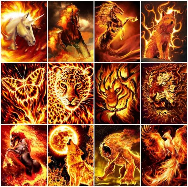 

paintings azqsd oil painting drawing on canvas horse wolf leopard handmade frameless by numbers animal wall decor