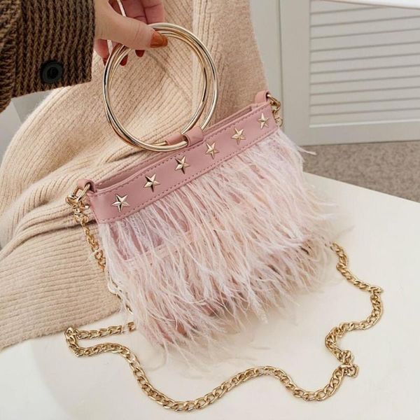 

cross body plush totes with metal handle 2021 winter high-quality pu leather women's designer handbag chain shoulder messenger bag