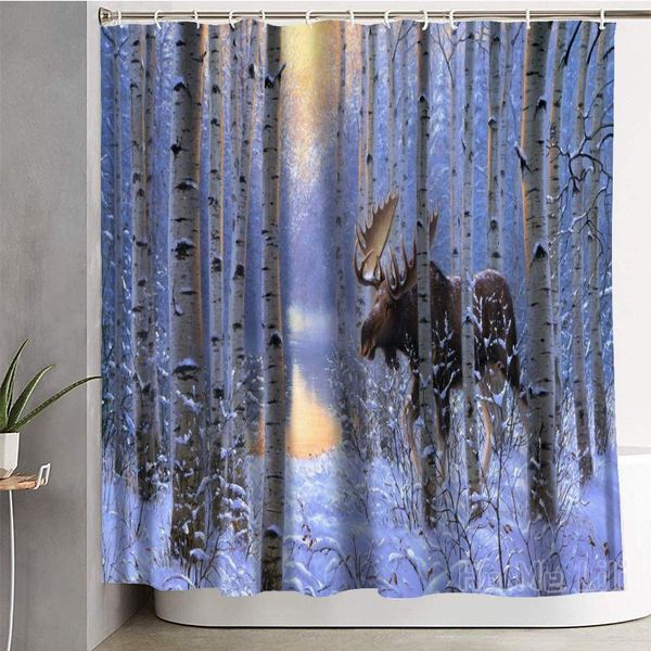 

shower curtains elk in the winter forest curtain bathroom accessories