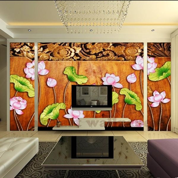 

wallpapers wood backdrop pink flower lotus tree 3d wall papers leaf wallpaper murals for tv wedding room papel de parede
