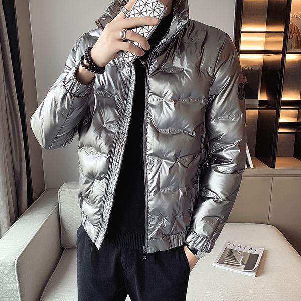 

2021 men bright winter thicken zipper jackets casual fine fashion fitting streetwear puffer parka jacket ropa of hombre 3x7y, Black