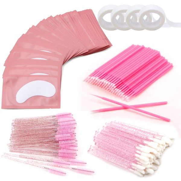 

false eyelashes training set eye pads eyelash brushes disposable cotton swab micro lip applicator spoolers lashes cosmetic