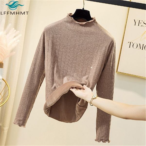 

2021 new women mock neck long sleeve pullover sequins bottoming knitwear female winter fashion korean simple large size warm fleece 05x, White;black