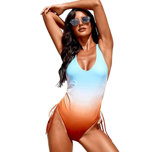 

luckyfridayf sky blue drawstring ruched sides backless monokini one piece swimsuit stroje kapielowe damskie push up biquin