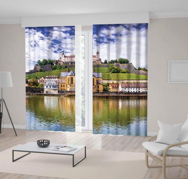 

curtain & drapes authentic towns germany of wurzburg view with vineyrds castle main river heritage blue green white