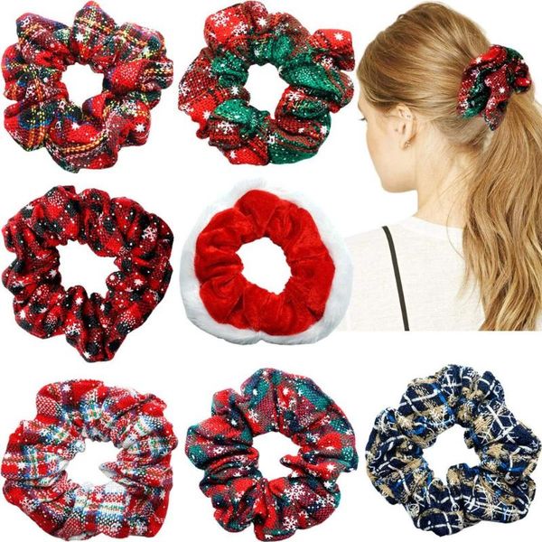 

hair accessories 7 pack santa christmas festival scrunchies for women and girls ties ropes, Slivery;white