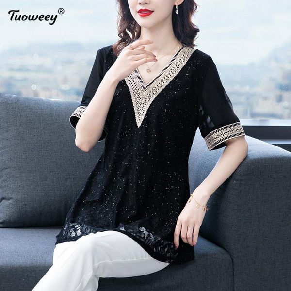 

women's blouses & shirts fashion women spring summer style chiffon casual short sleeve plus size patchwork loose shirt elegant, White