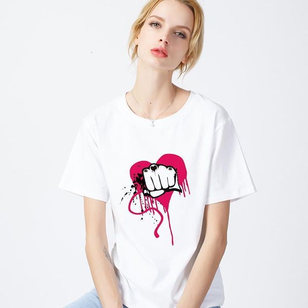 

new summer t shirt women heart printing tshirt o-neck short sleeve harajuku fashion t-shirt white tee shirt femme clothing