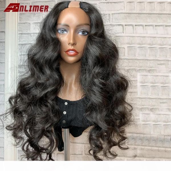 

180% density u part wigs body wave middle part 1*4'' u part human hair wigs for women brazilian remy hair natural color anlimer, Black