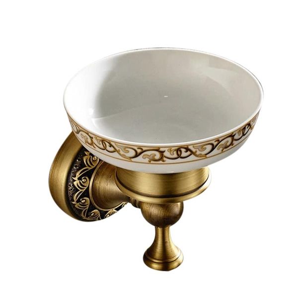 

luxury art engraved wall mount bathroom soap dish soap holder, antique brass finish