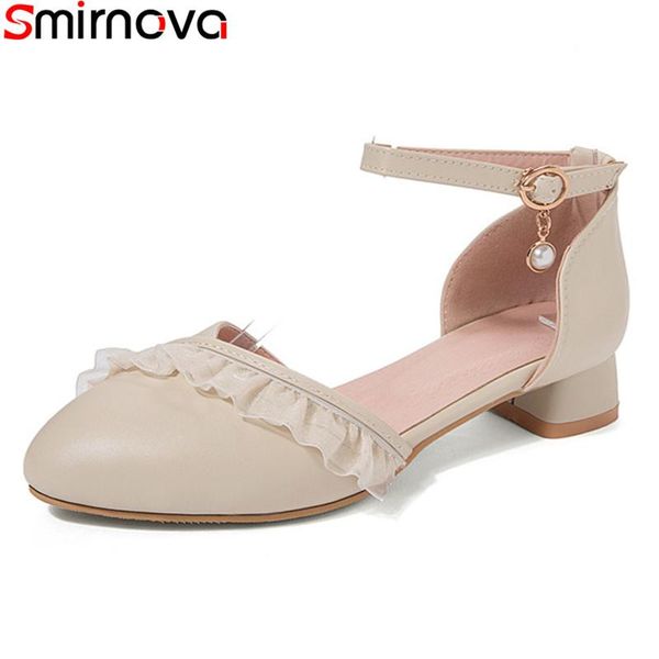 

dress shoes smirnova 2021 big size 33-43 summer casual comfortable pu buckle ladies square heels round toe women pumps, Black