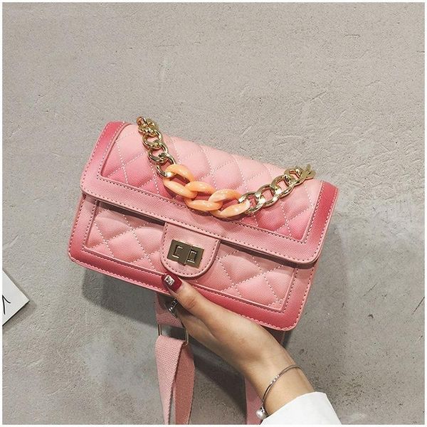 

women bags classic gradient color designer ladies brand messenger handbags quality leather luxury women's shoulder chains bag