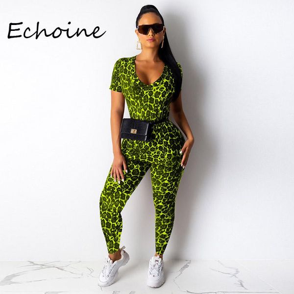 

two piece dress 2021 spring women pieces set leopard print short sleeve shirt + pencil pants casual sportwear tracksuit 3 color, White