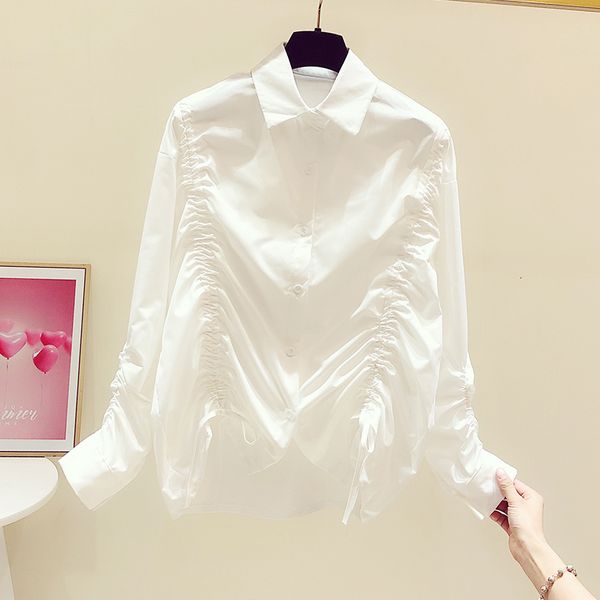 

elegant lace cord up to white female shirt 2021 spring new long lapel down sweaters ctfp, Black