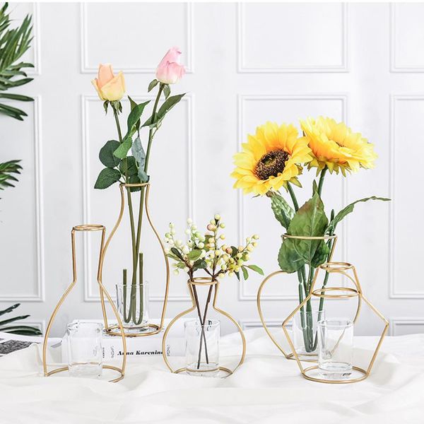 

vases nordic simple flower stand iron frame vase family gold rack bottle ornament christmas decoration pot holder jarrones