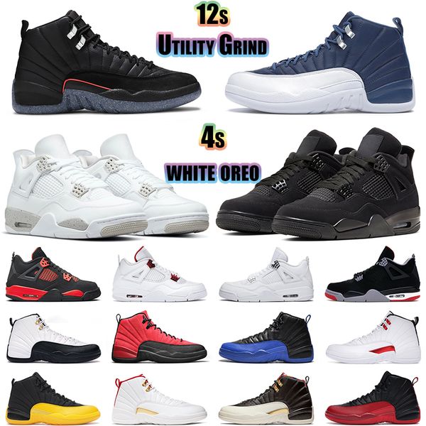 

2021 men women basketball shoes jumpman 4 4s metallic purple white oreo black cat pure money 12s taxi utility grind reverse flu game indigo