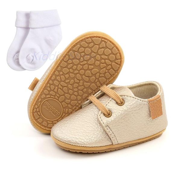 

first walkers gold leather soft-soled rubber shoes for baby girls boys lace up casual with socks born crib crawl moccassins