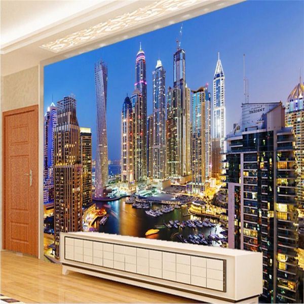 

Custom large fresco 3d photo wallpaper beautiful city night view backdrop wall paper living room bedroom 3d wallpaper, Blue
