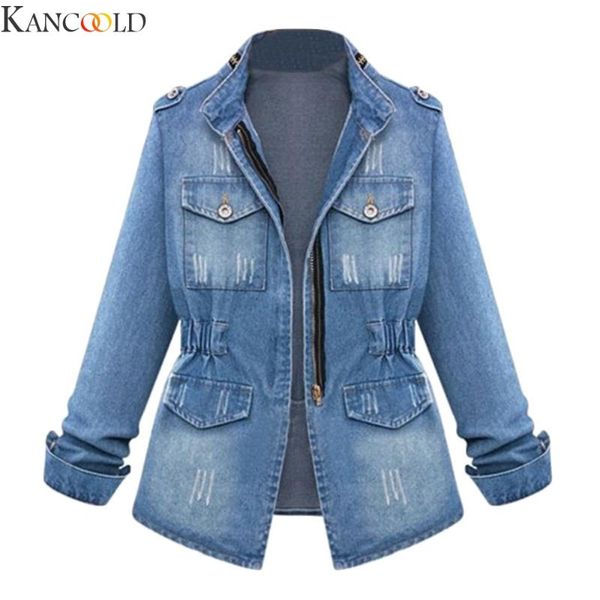 

women's jackets kancoold plus size women jacket casual womens zipper waist and old clothing denim oversize chain pocket coat dropship, Black;brown
