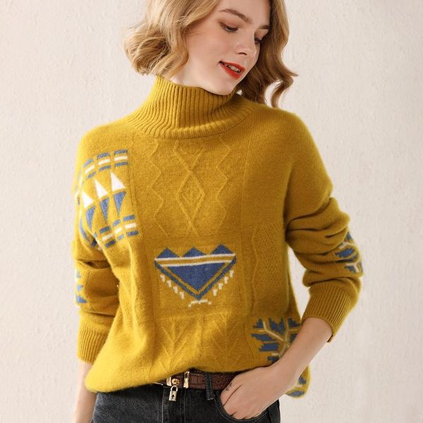 

women's sweaters ladies turtleneck sweater 100% pure wool knit pullover oversized loose fashion top, White;black