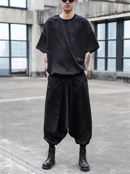

men's pants harem spring and autumn yamamoto style singer hair stylist japanese loose runway show big size down, Black