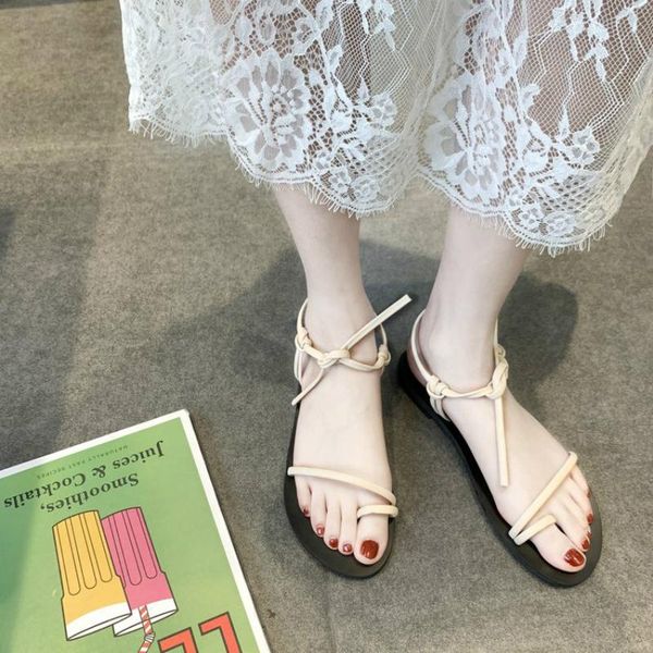 

mazefeng 2021 vintage summer women shoes rome style women casual sandals solid slip-on ladies simple sandals single style flats, Black