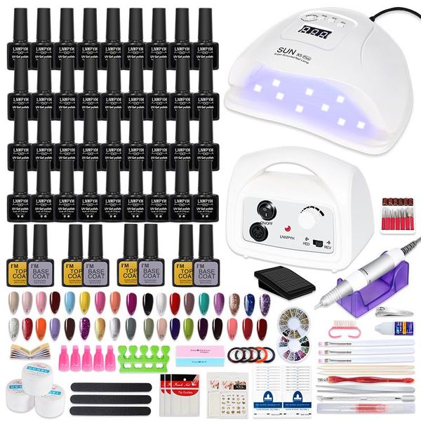 

nail art kits set 54w lamp dryer 35000rpm drill machine extensions, quick building gel polish soak kit