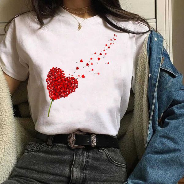 

women clothes lady tees graphic printing love heart sweet valentine cute 90s style fashion female t shirt womens t-shirt x0527, White