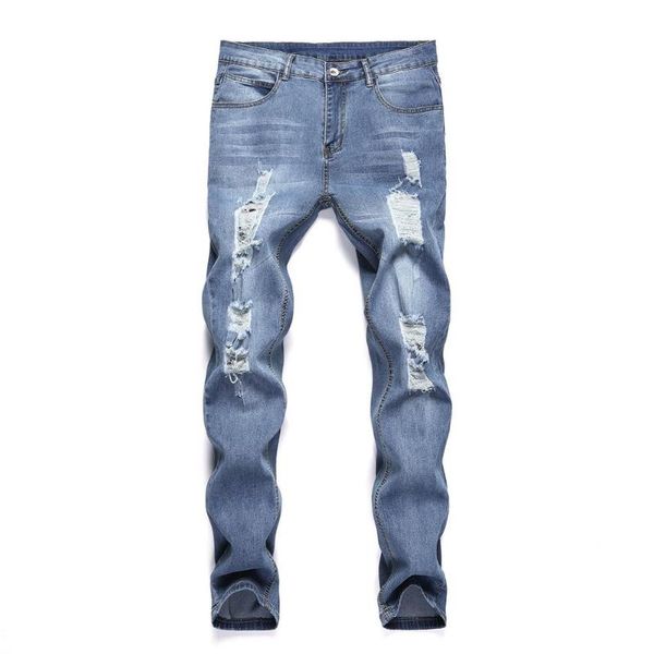 

men's jeans skinny ripped pattern stretchy denim pants for men, Blue