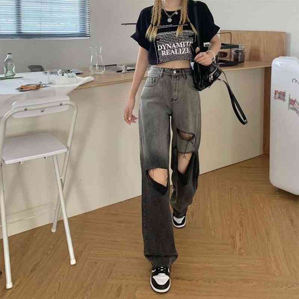 

summer ripped girl high street womens jean straight autumn patchwork cargo pants streetwear cool harajuku punk female, Blue