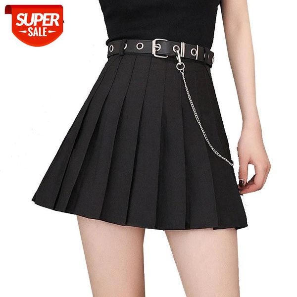 

summer pleated skirt women high waist mini skirts with belt punk gothic style ladies girls short skirt fashion street skirts #t948, Black