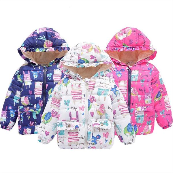 

girls jackets winter baby coats keep warm kids clothes hooded cotton cartoon for children clothing, Blue;gray