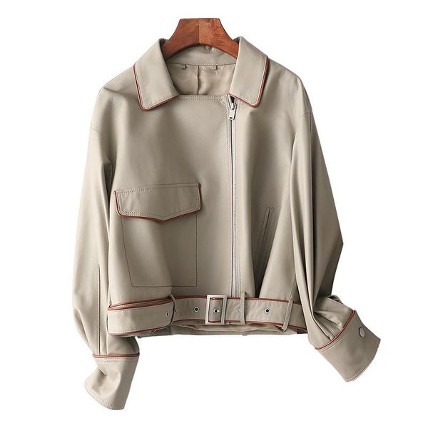 

women's leather & faux 100% real sheepskin coat female autumn spring clothes korean motorcycle natural genuine jacket women coats, Black