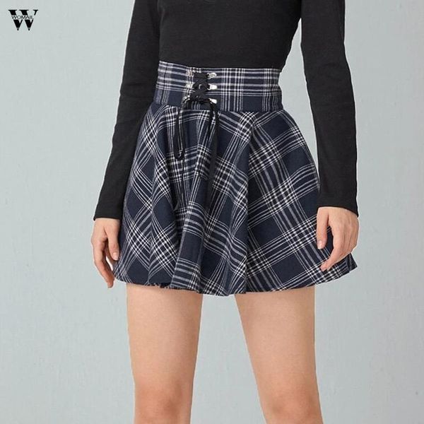 

skirts vintage checkered women gothic skirt girl pleated plaid spring autumn hip hop female punk goth mini clubwear, Black