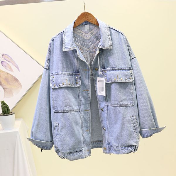 

handwork rivet embroidery denim women streetwear tassel patch veste femme loose chaquetas mujer jeans jacket coat female qz2j, Black;brown