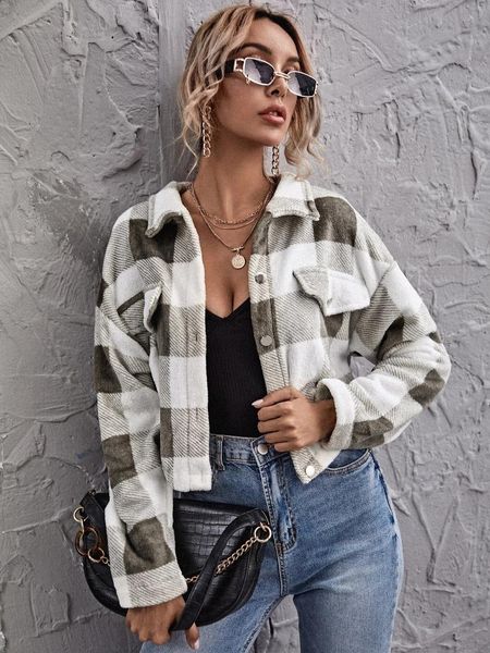 

women's jackets 2021 autumn and winter fashion high-quality products loose plaid thick plush short coat women, Black;brown