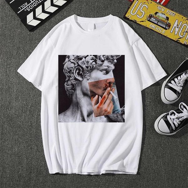 

smoking art spoof picture harajuku aesthetic white tshirt new fashion clothing t shirt women korean style print female t-shirt