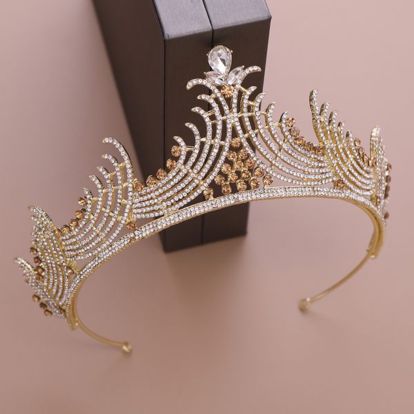 

ailibride crystal crown gold bridal tiaras and crowns for wedding queen pageant head jewelry hair accessories wedding headpiecedio chan cont, Golden;white