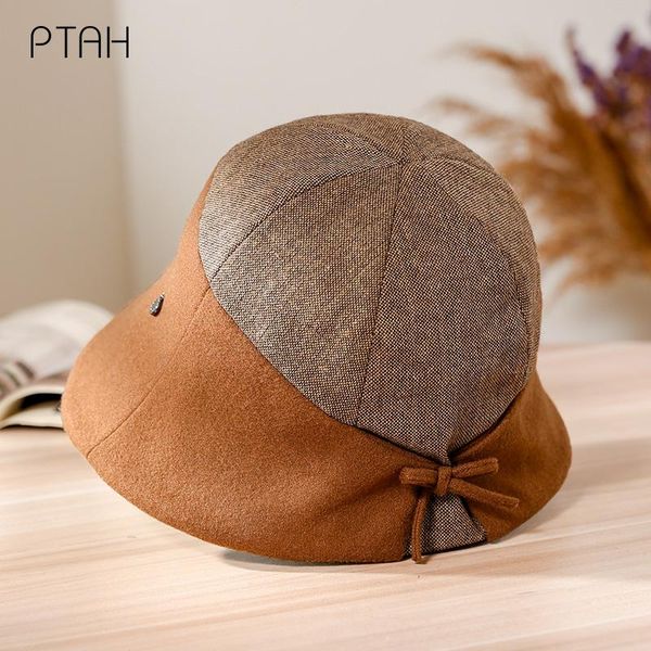 

stingy brim hats [ptah] autumn winter felt hat fedoras women british style vintage ladies temperament gentleman elegant wool, Blue;gray