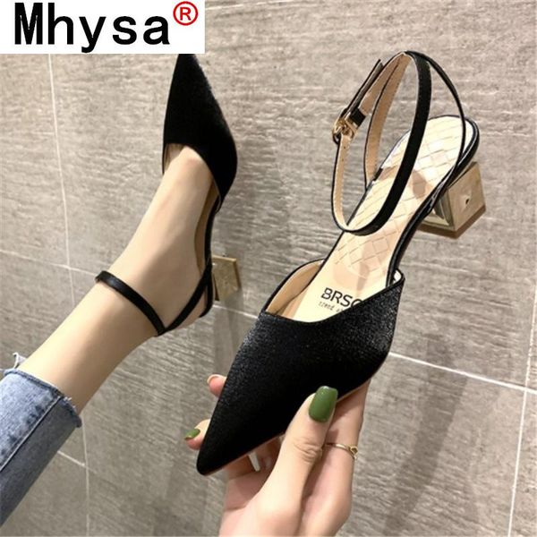 

sandals 2021 summer pointed suede fashion vintage buckle comfortable women's shoes light party dress high heel 34-40, Black