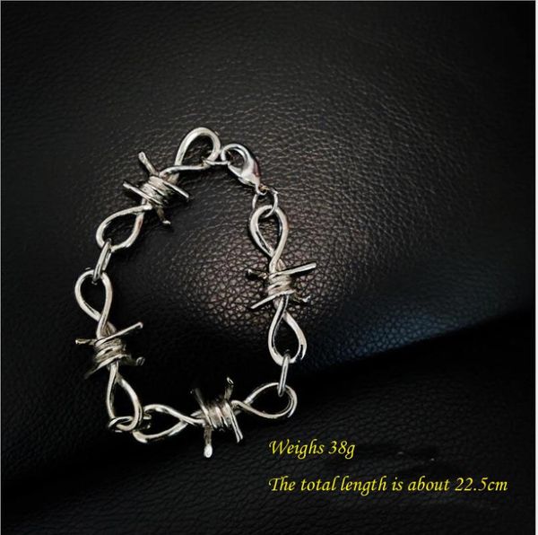 

link, chain rock punk metal thorns iron bracelet, Black