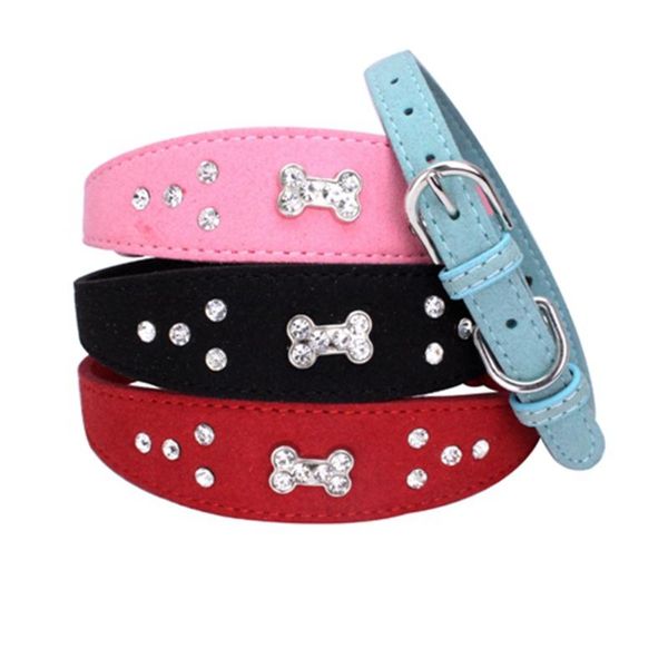 

soft pu leather puppy pet dog collars with bone charm cute for small dogs yorkie