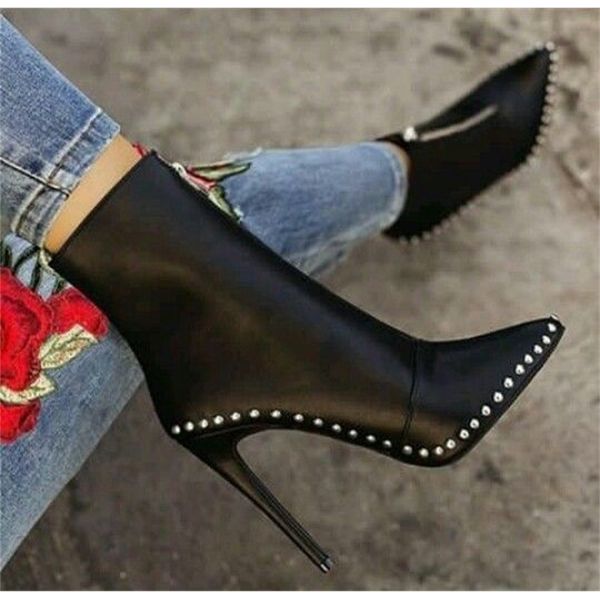 

luxury dress shoes large women's boots 42 punk pointed zipper slim super high heels, Black