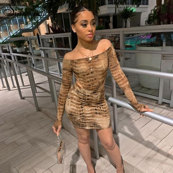 

snake print matching set women off shoulder fashion 2021 two piece outfits long sleeve bodysuit and skirt sets, White;black