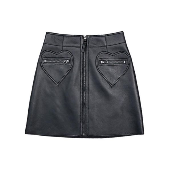 

skirts leather skirt genuine ladies high waist autumn sheepskin short women spring tf8518, Black