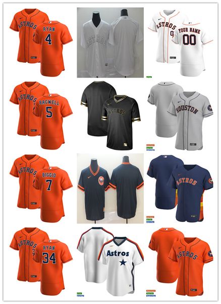 

men women youth houston astros 5 jeff bagwell 34 nolan ryan 4 george springer 7 craig biggio orange custom baseball jersey, Blue;black