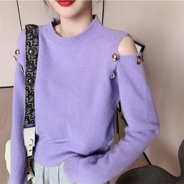 

women's sweaters off shoulder long sleeve jumpers o-neck knitted pullover sweater 2021 korean autumn chic all-match solid sueter mujer, White;black