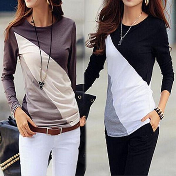 

new women t-shirt long sleeve clothes ropa tee shirt femme poleras camisetas mujer black/brown ladies casual, White