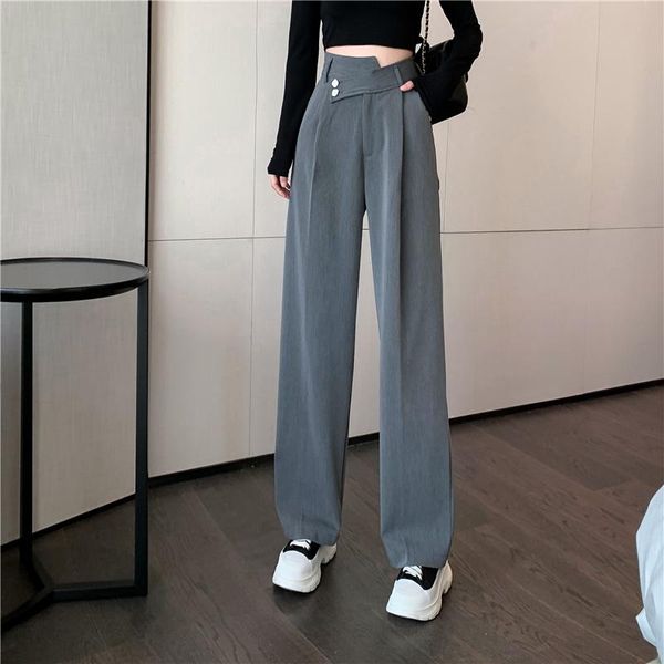 

women's suits & blazers waist grey suit wide-legged trousers drape design feels comfortable straight female leisure of mop the floor, White;black
