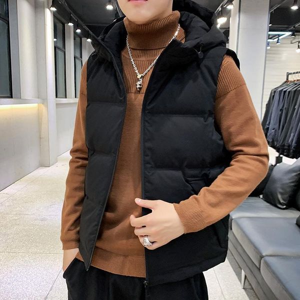 

men's vests warm down jacket vest autumn winter korean trendy, Black;white